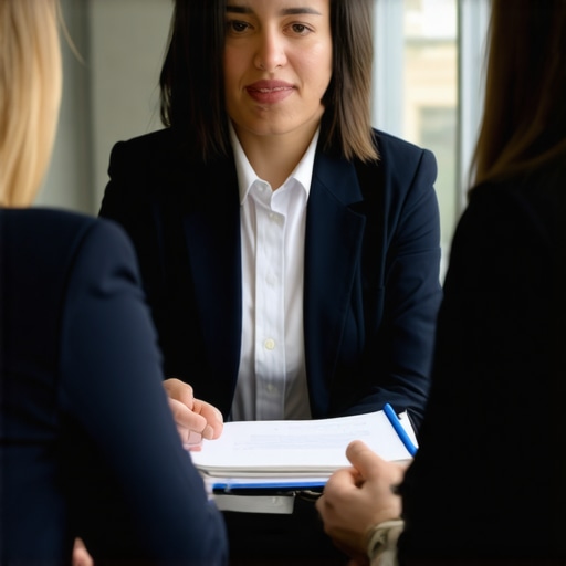 Abogado explicando estrategias de inmigración a un cliente en una oficina