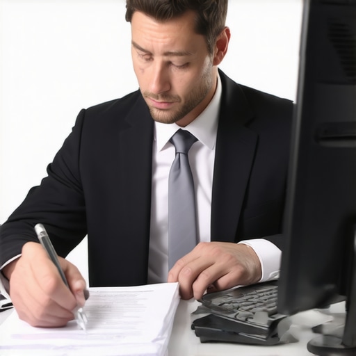 Abogado de inmigración analizando documentos en oficina