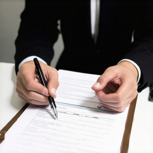 Immigration lawyer analyzing legal documents with client for strategic application planning.