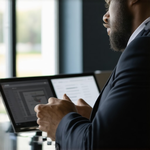 Tecnología en la gestión de casos migratorios Abogado usando herramientas digitales en una oficina moderna para gestionar casos de inmigración