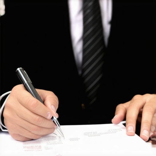 Attorney and client discussing legal documents in an immigration law office.