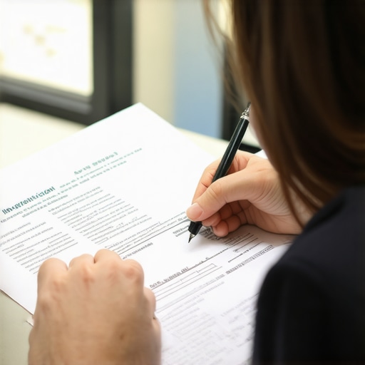 Abogado revisando documentos de inmigración con cliente en oficina