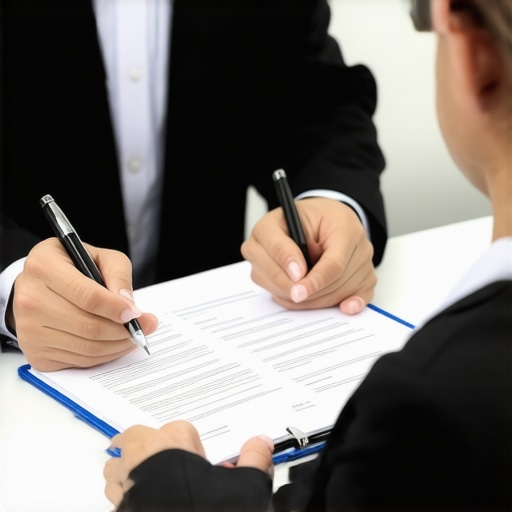 Immigration attorney discussing documents with a client.