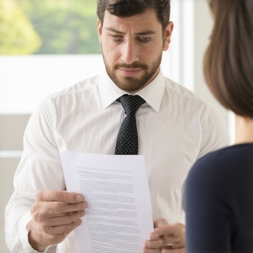 Lawyer and client discussing immigration documents in office