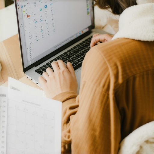 Individual managing digital files and reminders for immigration steps.