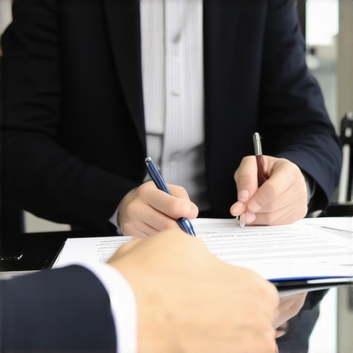 Immigration lawyer and client discussing legal documents together