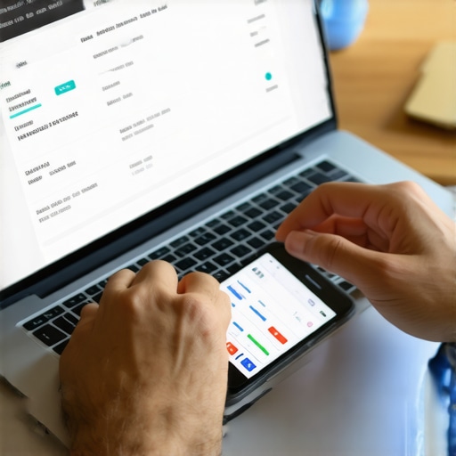 Tecnologías para gestionar inmigración eficientemente Persona gestionando documentos de inmigración en laptop y smartphone