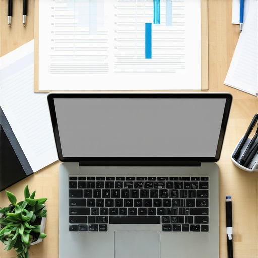 Digital Immigration Management Tools Laptop with legal documents and digital management software for immigration cases