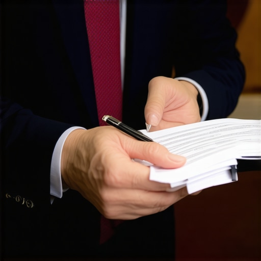 A knowledgeable immigration attorney explaining legal strategies to a client using documents